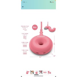 iSmartHome Donut Portable Power Strip Surge Protector Red (2) AC Outlet/(2) USB-A/USB-C #F5