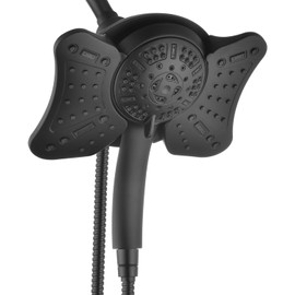GRICH 1.8 GPM Shower Heads with Handheld Spray Combo: High Pressure Rain Shower Heads with Built-in Power Wash, 9 Mode Adjustable Dual Rainfall Showerhead with Anti-Clog Nozzles and Hose, Black