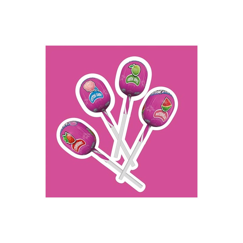 BUBBLE YUM Assorted Flavored Bubble Gum Filled Lollipops, Candy Bag,