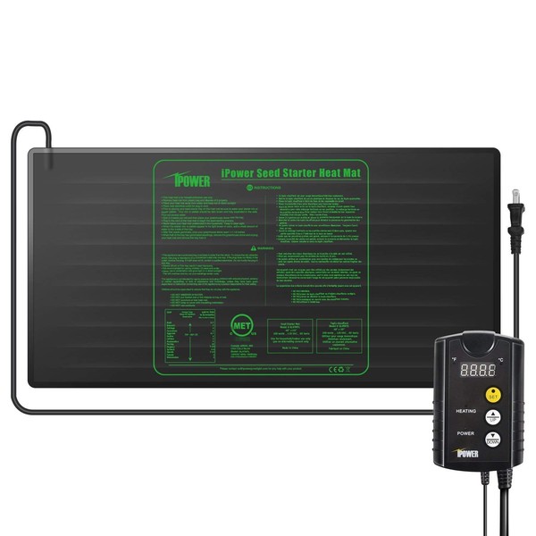 iPower GLHTMTCTRLHTMTL 48" x 20" Warm Hydroponic Seedling Heat Mat and Digital Thermostat Control Combo Set for Plant Germination, Black