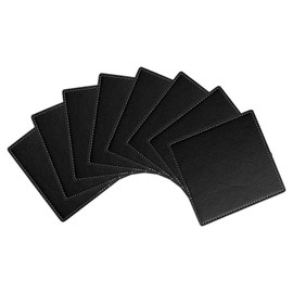 uxcell Square Drink Coasters Set of 8 White Stitched Dual Sided Non-Slip Non-Stick Waterproof Leather Coasters for Drinks, Coffee Table, Housewarming Gifts, Home Decor 4"×4" Black