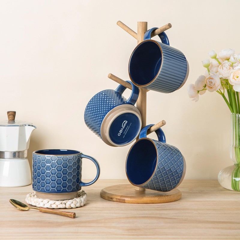 GBHOME 12OZ Stackable Coffee Mugs with Stand, Ceramic Coffee Mugs