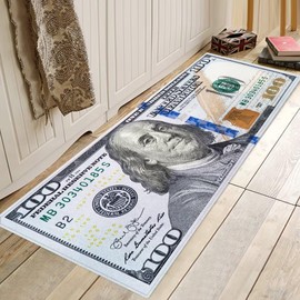 Hundred Dollar Bills Long Runner Rug for Hallway 100 Bill USA Throw Rug Money Area Rug Non-Slip Large Floor Carpet Mat for Bedroom Washable Kitchen Rugs Doormat Entrance Door Mats Living Room 2x6