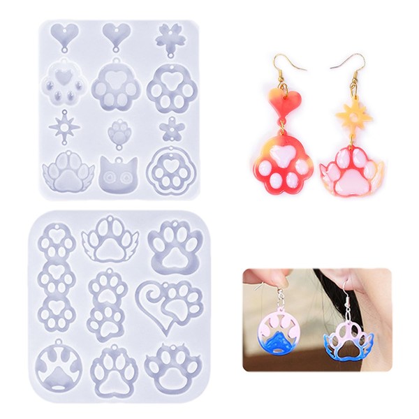 Resin Earring Molds, 2 Pack Puppy Dog and Cat Animal