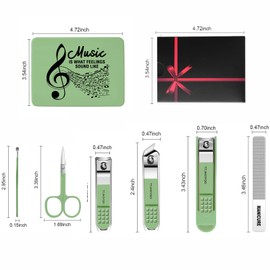Music Lover Gifts for Men Nail Clipper Set, 6 Pcs Toenail Clippers, Stainless Steel Fingernail Clipper Sharpest Thick Toenail & Ingrown Nail Clipper Set (Music Green)