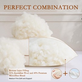 YOUR MOON Organic Wool Pillow Standard Size Set of 2, Soft Support Bed Pillows for Sleeping, Luxury Down Alternative Pillow for Side & Back Sleepers, 100% Cotton Cover, Natural Wool Filling (Beige)