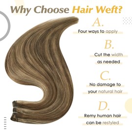 Full Shine Blonde Weft Hair Extensions Human Hair 16 Inch Sew In Hair Extensions Real Human Hair Color Medium Brown Highlight Honey Blonde Human Hair Blonde Weft Hair Extensions for Thin Hair 105G