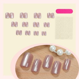 Cats Eyes Press on Nails Short Square Fake Nails with Glossy Glitter Design Summer False Nails Glossy Color Stick on Nails Reusable Full Cover Acrylic Glue on Nails for Women Girls Manicure 24Pcs