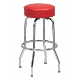 Lancaster 30" RED STANDARD SEAT BAR STOOL, SINGLE RING CHROME FRAME VINYL UPHOLSTERY (ONE)