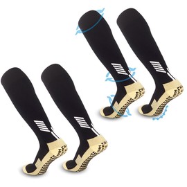 FIBOGOUP 2-pair Soccer Socks Anti Slip Grip Pads for Football Basketball Sports Grip Socks,Knee High Socks For Men, Women, Universal US size 6.5-10 (black)