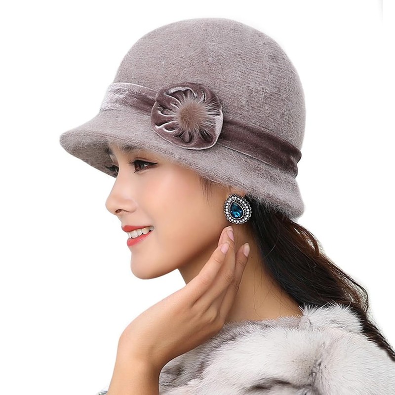 IBLUELOVER Women Felt Bowler Hat Roll-up Church Cloche Hat Floral