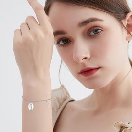 YFN Cross Bracelets 925 Sterling Silver St Christopher/St. Michael/St Jude/Saint Mary Medal Adjustable Bracelet Religious Protector Jewellery Gift for Women Men, Sterling Silver, No gemstone