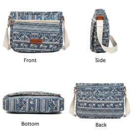 Malirona Women 's Durable Floral Crossbody Bag Canvas Messenger Handbag Multi Pocket Travel Satchel Purse (Blue-M)