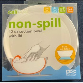 Calibowl Non-Spill Toddler Suction-Base Bowl with Lid, 12-Ounce White/Blue