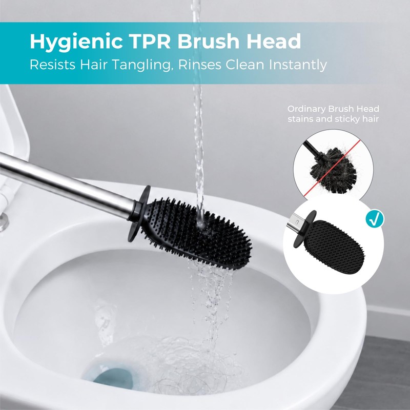 Sineng Silicone Toilet Brush and Holder Set, Stainless Steel Toilet