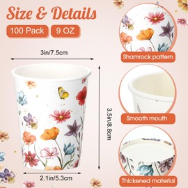 Maxcheck 100 Pcs Floral Party Supplies Flower Paper Cup Bulk Disposable 9 oz Flowers Coffee Cup Drinking Cup for Tea Party Hot Cold Drinks Wedding Birthday Bridal Baby Shower(Wildflower)