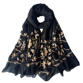 MINIDORA Soft Lightweight Scarves for Women Floral Embroidered Shawls for Holiday Summer Travel Wraps Extra Large Style 3-Black