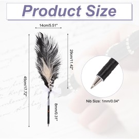 PATIKIL Feather Pen, Ostrich Vintage Feather Quill Pen 1mm Black Ink Signature Ballpoint Pen Fluffy Pearl Ribbon Design for Wedding Bridal Party Signing Writing, Black