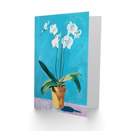 Artery8 White Orchid Flower Pot Painting Greeting Birthday Card Him Her All Blank