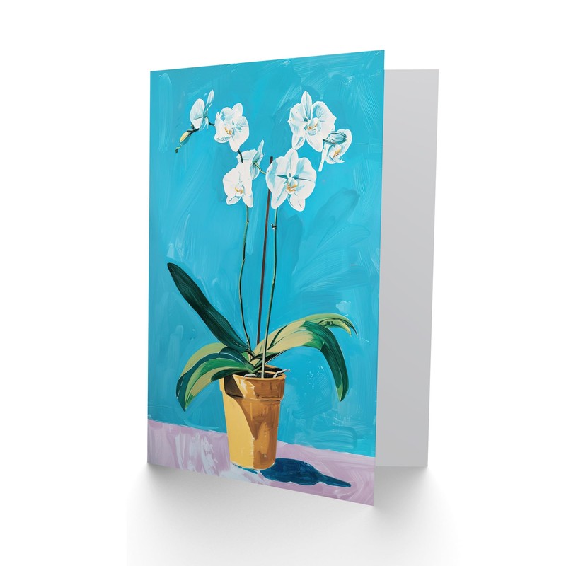 Artery8 White Orchid Flower Pot Painting Greeting Birthday Card Him