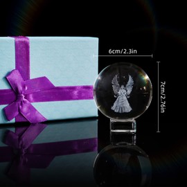 Ohiyoo 3D Guardian Angel Crystal Ball, Cute Guardian Angel Figurines Glass Ball with Crystal Base, Creative Gift Home Ornaments (60mm, Guardian Angel)