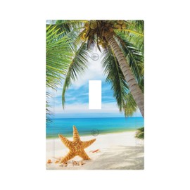 Xuejiaku Decorative Switch Plate Covers Hawaii Beachy Starfish Tropical Palm Ocean Sea Sky 1 Gang Wall Plate Single Toggle Light Switch Cover Plate Jumbo Electrical Switchplate Receptacle Faceplate