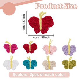 FREEBLOSS 16Pcs Crochet Butterfly Applique Handmade Crocheted Butterfly Embellishments Butterfly Sew On Patches Crochet Knitted Handmade Applique for Clothes, Bags, Hats or Arts Crafts DIY Decor
