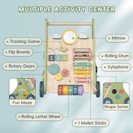 Bautia Wooden Baby Walker, Montessori Walker for Babies 6-12 Months, Push Walking Toys for 1 Year Old Learning to Walk