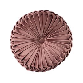 XQ HOUSE Round Velvet Pillow for Couch Small Handmade Decorative Throw Pillow for Bed Bedroom 13.7" Light Brown