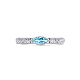 Wishrocks Marquise Cut Simulated Aquamarine & Round Lab Created Moissanite Bezel Set Stackable Wedding Ring Band for Women In 14K White Gold Plated Sterling Silver (0.50 Cttw)-6
