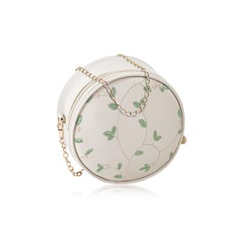 AfitLulu Crossbody Purse for Women, Leather Floral Round Crossbody Bag, Mini Purses Handbags with Chain Strap Zipper (Beige)