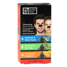 Global Beauty Care Blackhead Removal Nose Strip Variety Pack Deep Pore Cleansing Oil Stains Unclog Pore Charcoal Tea Tree Witch Hazel & Vitamin C For Men Women All Skin Types - 18 Ct / 글로벌 뷰티 케어 블랙헤드 제거 코 스트립 버라이어티 팩 딥 포어 클렌징 기름때 언클로그 모공 숯 티트리 위치 헤이즐 & 비타민 C 남성 여성용 모든 피부 타입 - 18 Ct
