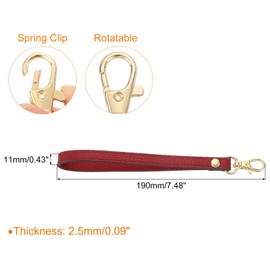 sourcing map Leather Wristlet Strap, 190mm/7.48" Hand Wrist Lanyard Leather Replacement Wrist Strap for Clutch Wallet Keychain Bag DIY (Rose Red, Gold)