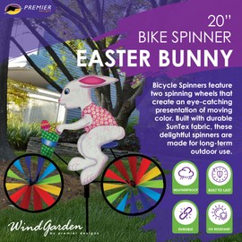 Bike Spinner Easter Bunny 20" – Springtime Rabbit Design, Weather-Resistant Outdoor Decor, Durable & Lightweight for Patios, Yards, and Gardens - Eye-Catching Wind Spinner with Rotating Wheels