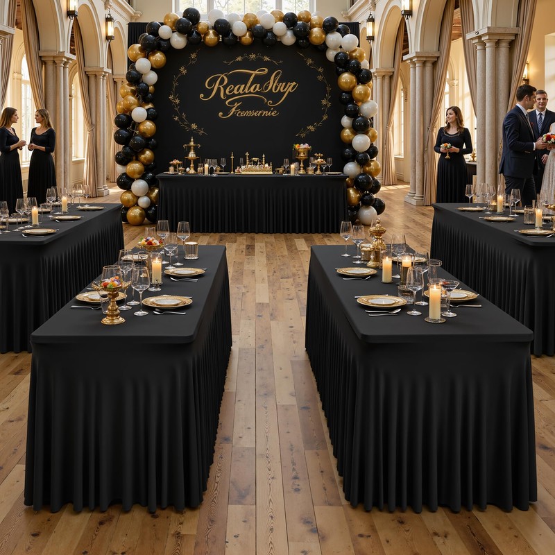 6FT Black Spandex Open Back Table Cover for Rectangle Tables,