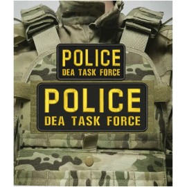 POLICE DEA TASK FORCE EMB PATCHES 4X10 AND 3X6 HOOK ON BACK GOLD ON BLACK