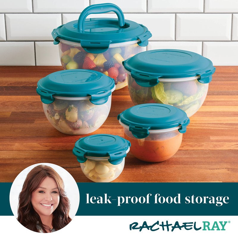 Rachael Ray Leak-Proof Nestable Container Food Storage Bin Set, 10-Piece,