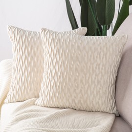 Madizz Pack of 2 Super Soft Velvet Decorative Cushion Covers with Texture Luxury Style Throw Pillow Cases Pillow Shell for Sofa Bedroom Square Beige 16x16 inch