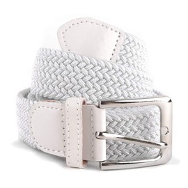 Umo Lorenzo - Cinturones de golf trenzados elásticos sin agujeros, cinturones casuales elásticos para hombres y mujeres, Blanco, Medium (Fits 32-35" Waist)