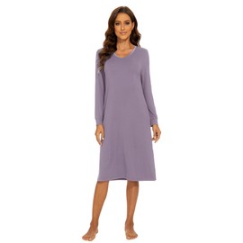 WiWi Viscose from Bamboo Nightgowns for Women Long Sleeve Nightgown Soft Pajamas Warm Sleepwear Dress Night Gowns S-XXL, Violet, Small