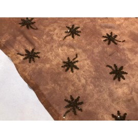 wowfabric4less123 Brown Tie Dye Chiffon W/Black Sequins Fabric 45”  Width Sold By The Yard