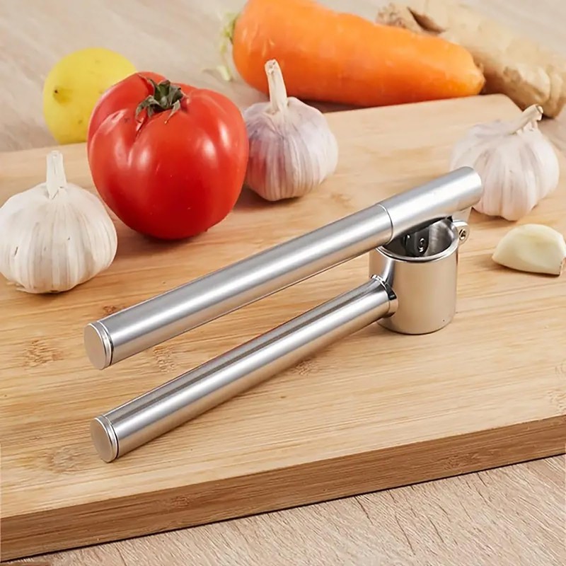 AIMALL Premium Stainless Steel Garlic Press, 7.09-inch Long Handle Garlic