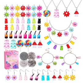 HSWE 263 PCS Charm Bracelet Making Kit,Colorful Gummy Candy Bear Milk Tea Lollipop Flower Pendant Charms Cute Funny Mushroom Earring Necklace DIY Jewelry Craft Making for Women