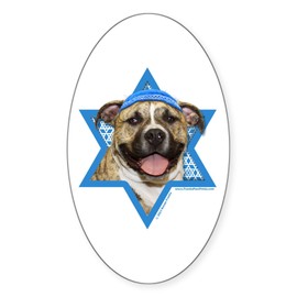 CafePress Hanukkah Star of David Pitbull Oval Car Bumper Sticker