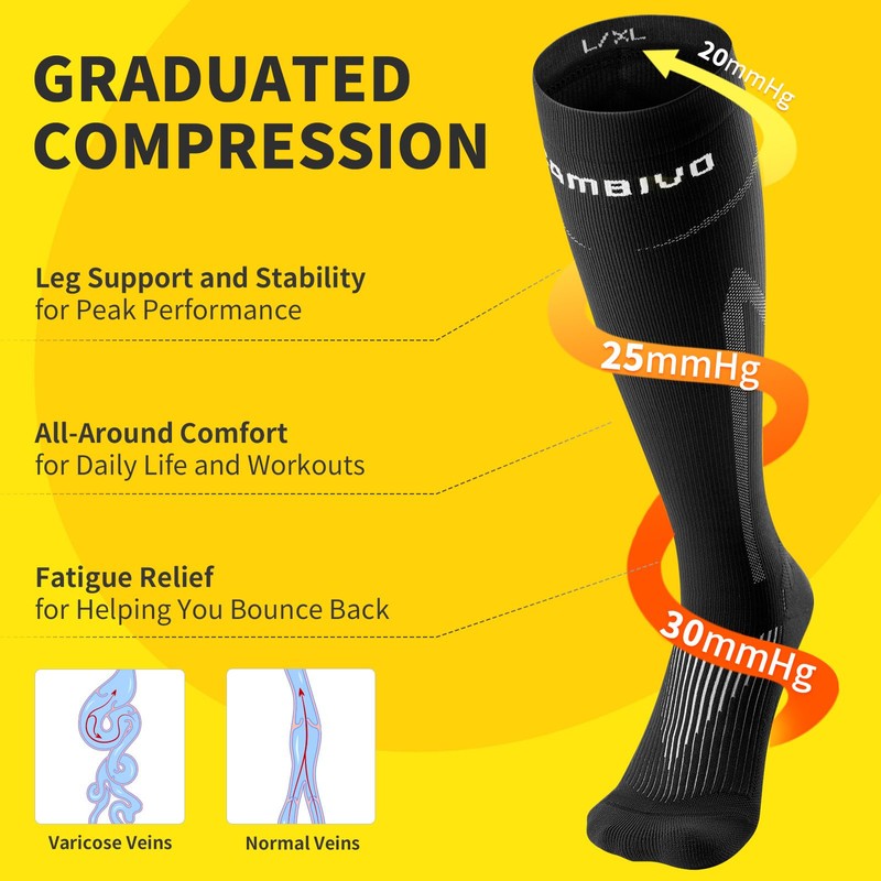CAMBIVO Compression stockings for men and women, black with white