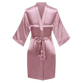 GOODSALEOK Women's Silk Kimono Robes with Silver Rhinestones, Bride and Bridesmaid Robes - One Size Bridal Kimono