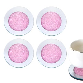 SHIDOW Mirrored Coasters for Drinks, Crushed Diamond Coasters Set of 4, Silver Crushed Crystal Coasters Glitter Decoration for Home Restaurant Kitchen bar Dining Table (4x4 inch, Round Pink)