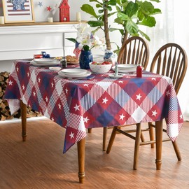 Horaldaily 4th of July Tablecloth 60x120 Inch Rectangular, Patriotic Red Buffalo Plaid Stars Independence Day Memorial Day Table Cover for Party Picnic Dinner Decor