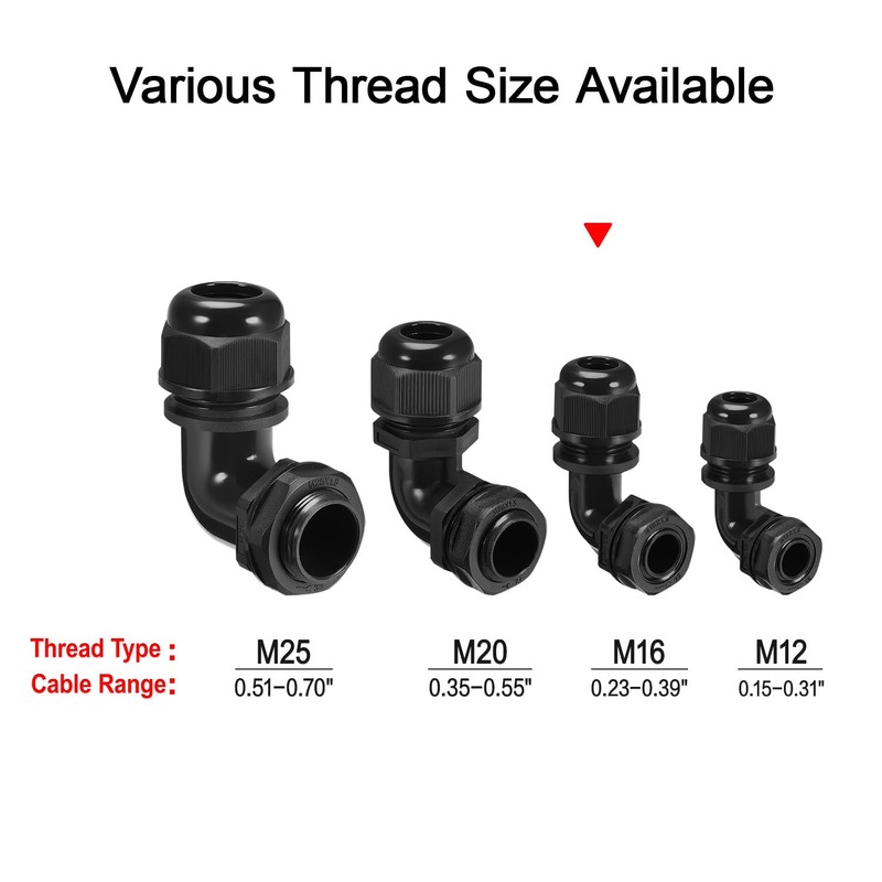 LeMotech M16 Cable Gland, 90 Degree Adjustable 6-10mm Strain Relief,