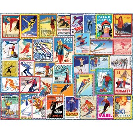 White Mountain Ski Stamps Winter Puzzles 1000 Pieces Jigsaw Puzzle for Family and Adults